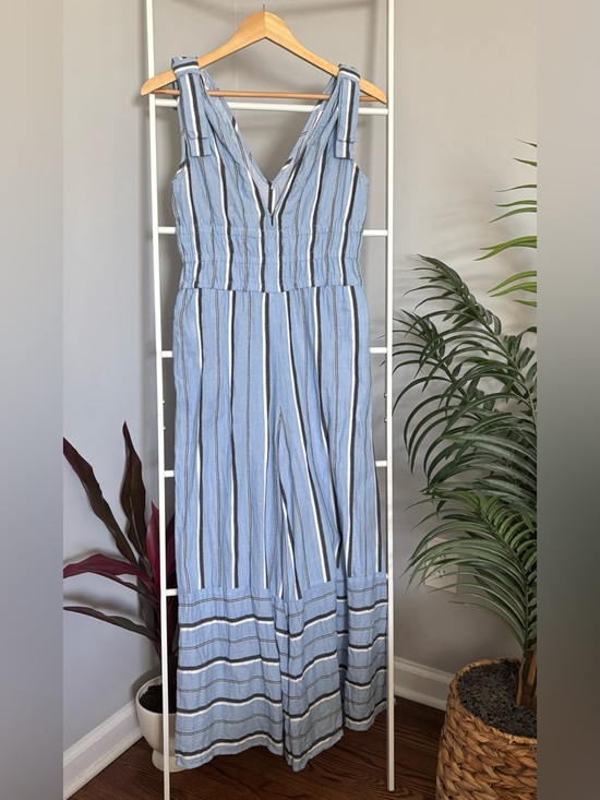 Red Carter Pants - Red Carter Light Blue Sleeveless Striped Jumpsuit